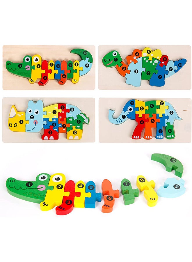 4 Pack Wooden Puzzles Toddler Toys for Kids Ages 2-4, Animals Puzzle for Boys and Girls, Montessori Toys Early Learning Preschool Educational Toys Gift - Image 1
